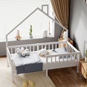 Livingandhome - White Pine Wood House Bed with Safety Guardrails