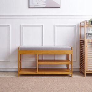 LIVINGANDHOME Wood Shoe Storage Bench with Padded Seat