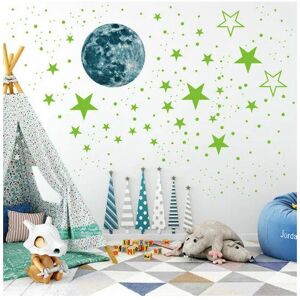 ROSE Luminous Stickers Moon Luminous Stars Wall Stickers Fluorescent Ceiling Decoration Sticker for Kids Rooms Blue 1049Pcs