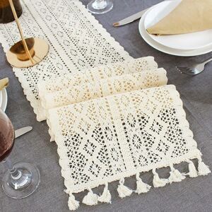 Langray - Macrame Table Runner, Cotton Blend Lace Hollow Floral Table Runner with Tassels for Rustic Wedding Bridal Shower Home Dining Table Decor,