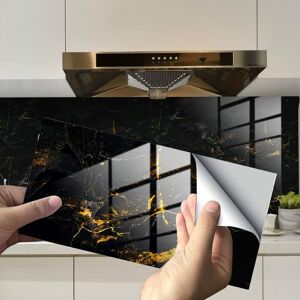 AOUGO Marble Tile Stickers for Bathroom Kitchen Backsplash Oil Proof diy Self Adhesive New Home Decor pvc Wall Stickers 12x6inch (Black+Gold Marble