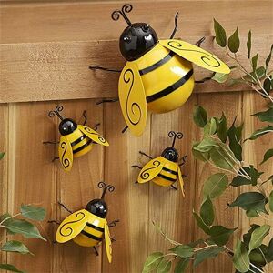 TINOR Metal Bumble Bee Decorations, Garden Decorations Wall Art Bee 3D Sculpture Ornament, Bumble Bee Metal Garden Ornaments Outdoor