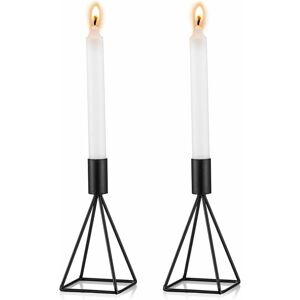 LANGRAY Metal Taper Candle Holders Candlestick Holders Set of 2, Black Candlestick Holder for Taper Candles, Geometric Wire Modern Decorative Centerpiece