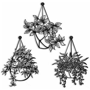 Orchidée - Metal wall hanging decor metal plant black flower wall art for patio balcony garden, kitchen pving room bathroom bedroom decorations,