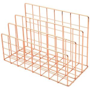 TINOR Metal Wire 3-Slot Mail Sorter, Magazine Holder File Newspaper Documents Desk Storage Shelf Organizer (Rose Gold)