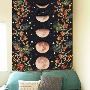 LANGRAY Moonlit Garden Tapestry, Moon Phase Tapestries Flower Vine Tapestry Black Background Floral Tapestry Wall Hanging for Room(130cm x 150cm)