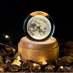 Hoopzi - Music Box, Crystal Ball with Night Light Music Box with Wooden Base for led Projector for Christmas, Thanksgiving Gift (Moon)