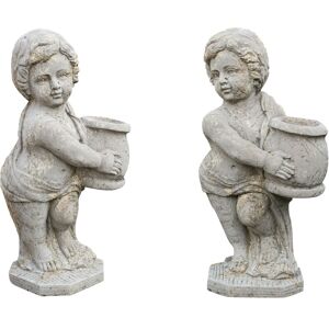 BISCOTTINI Old statue depicting a putti couple with a stone vase