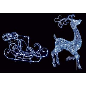 Premier Outdoor Christmas Light Up Reindeer with Sleigh - 140 White Leds - 1 Meter Tall - White