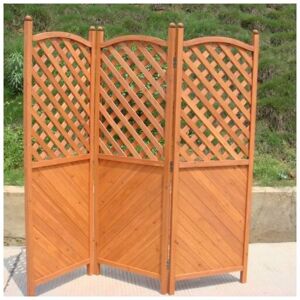 Trueshopping - Outdoor Screen Three Panel Wooden Half Latticed Privacy Screen - Brown