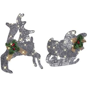 Beliani - Outdoor led Christmas Decoration Reindeer and Sleigh led Lights Silver Enodak - Silver