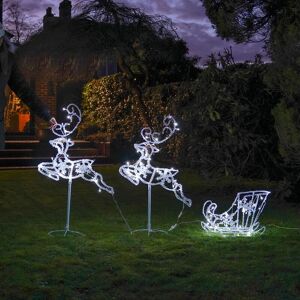 Noma - 96cm Plug In Outdoor Reindeer and Sleigh Figures 90 White LEDs Garden Christmas Home Decoration - White