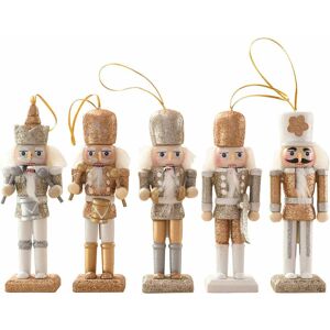 DENUOTOP Pack of 5 Nutcracker Christmas Decorations, 12 cm Nutcracker Soldier Made of Wood, Puppet Ornaments Nutcracker Figure Gifts Christmas Tree Hanging