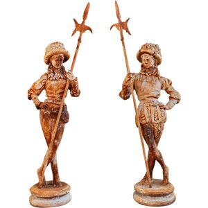 Biscottini - Pair of cast iron made W57xDP35xH167 cm sized each antiqued white finish statues