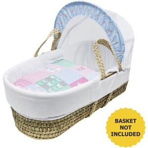 KINDER VALLEY Patchwork Birds Moses Basket Bedding Set Dressings with Quilt, Padded Liner, Body Surround and Adjustable Hood