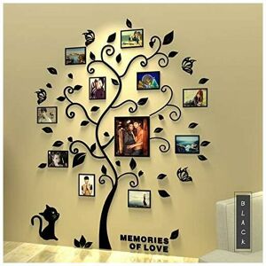 Hoopzi - Photo Stickers Removable Wall Stickers 3D Acrylic Tree with Curved Branches and Photo Frames (Black Feulles)