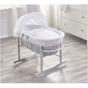 Kinder Valley - White Dimple Grey Wicker Moses Basket with Rocking Stand Grey, Quilt, Padded Liner, Body Surround & Adjustable Hood - White