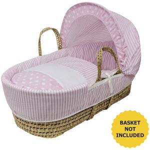 Kinder Valley - Pink Spots & Stripes Moses Basket Bedding Set Dressings with Quilt, Padded Liner, Body Surround and Adjustable Hood