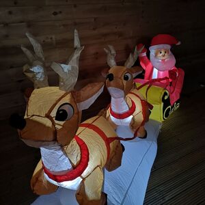 Premier Decorations - Premier 2.4M Christmas Outdoor Light Up Inflatable Santa Sleigh with Reindeer