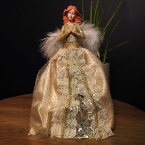 Premier Decorations - Premier 26cm Angel Christmas Tree Topper with Gold Glitter dress and White Feather Wings