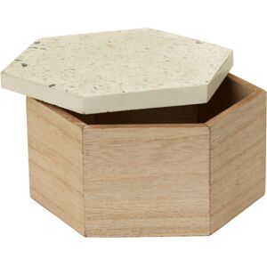 Premier Housewares - Beige Small Terrazzo Effect Trinket Box Wooden Jewellery Box Display Case Small Storage Case Accessory Storage Hexagonal Shape