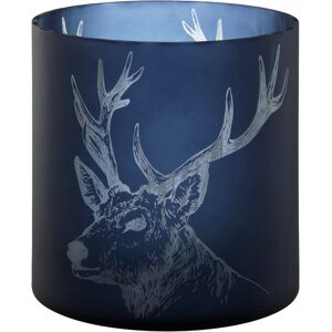 Premier Housewares - Blue Finish Large Candle Holder Tealight Holder With Stag Pattern Holders For Bedroom Living Room And Hallways 29 x 29 x 29