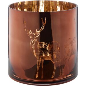 Premier Housewares - Brown Finish Large Candle Holder Tealight Holder With Stag Pattern Holders For Bedroom Living Room And Hallways 29 x 29 x 29