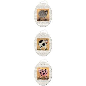 Premier Housewares - Farm Animal Plaques Cow Pig & Sheep Design Durable Glass HAnging Plaque For Kitchen Walls Contemporary Print Color Style Plaques