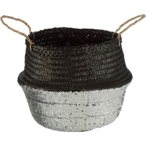 Premier Housewares - Medium Natural Silver/Black Seagrass Basket Decorative Storage Baskets With Handles For Daily Use Store Clothes Shoes And Bags