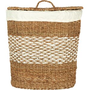 Premier Housewares - Natural Oval Seagrass Basket With Lid Woven Storage Basket With Removable White Liner Eco Friendly Hamper Basket Picnic Basket