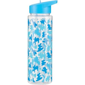 Premier Housewares - pp Plastic Water Bottle/ Flip Open Drinking Spout Connected To a Straw/ Blue Abstract Print/ Generous Capacity of 680 ml/ Leak