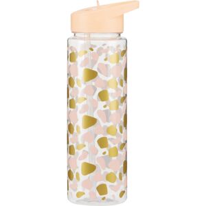 Premier Housewares - pp Plastic Water Bottle/ Flip Open Drinking Spout Connected To a Straw/ Peach Animal Print/ Generous Capacity of 680 ml/ Leak