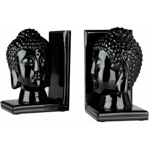 Premier Housewares Set Of 2 Black Buddha Head Bookends / Pair of Bookends for Book Shelves / Modern Book Stopper For Organising Books / Magazines /