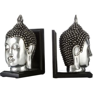 Premier Housewares - Set Of 2 Silver Buddha Head Bookends / Pair of Bookends for Book Shelves / Modern Book Stopper For Organising Books / Magazines