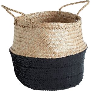 Premier Housewares - Small Natural Silver/Black Seagrass Basket Decorative Storage Baskets With Handles For Daily Use Store Clothes Shoes And Bags In