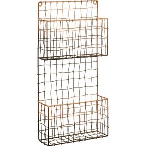 Premier Housewares - Two Toned Wall Mount Magazine Rack Black And Rose Gold Two Tiered File Holder Iron Frame Magazine Rack For Stacking Up Books