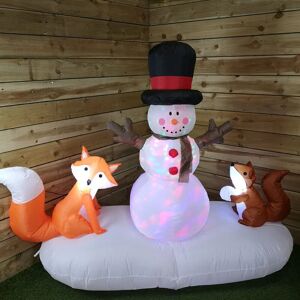 Samuel Alexander - Premier Indoor Outdoor 1.5m Lit Inflatable Multi Coloured Flashing Snowman with Fox And Squirrel