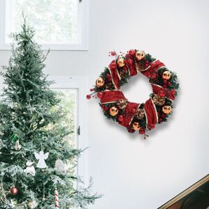 Livingandhome - Red Ribbon Artificial Green Pine Leaves Wreath Hanging Xmas Decor, 30cm Dia