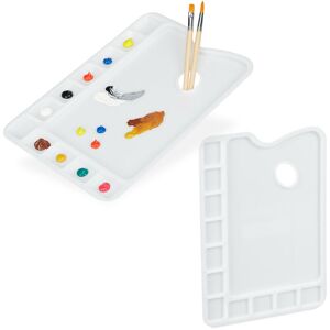 Relaxdays - 2x Mixing Palette, Handle, Acrylic Paint, Oil, Watercolour, 11 Slots, Plastic, WxD: 33.5x23 cm, School, White