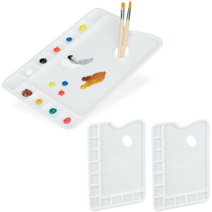 Relaxdays - 3x Mixing Palette, Handle, Acrylic Paint, Oil, Watercolour, 11 Slots, Plastic, WxD: 33.5x23 cm, School, White