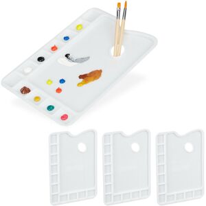 Relaxdays - 4x Mixing Palette, Handle, Acrylic Paint, Oil, Watercolour, 11 Slots, Plastic, WxD: 33.5x23 cm, School, White