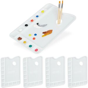 Relaxdays - 5x Mixing Palette, Handle, Acrylic Paint, Oil, Watercolour, 11 Slots, Plastic, WxD: 33.5x23 cm, School, White