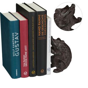 Animal Bookend, Hedgehog, For Books, CDs, DVDs, Cast Iron, Robust Stand, Brown - Relaxdays