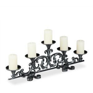 Relaxdays - Antique-Style Candleholder, 5 Candle Stand, Shabby Chic, Vintage Design, hwd 20x59x9.5 cm, Black/Silver