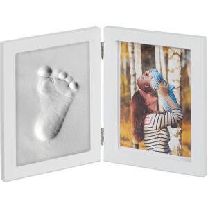 Baby Picture Frame, with Plaster Cast, Set for Hand- or Footprint, diy Framed Keepsake, Gift Idea, White - Relaxdays