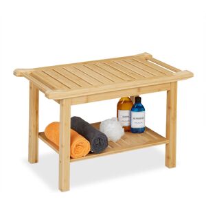 Bamboo Bathroom Bench, Extra Shelf & Handles, Versatile, HxWxD: 45 x 75 x 40.5 cm, Seat for 2 Persons, Natural - Relaxdays