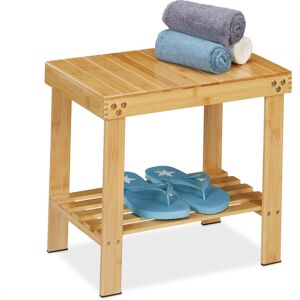 Bamboo Bathroom Bench, Seat with Extra Storage Space, HxWxD: 41.5 x 44 x 28 cm, Hallway & Bathroom, Natural - Relaxdays