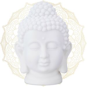 Relaxdays - Buddha Head, Plastic, hwd: 17x12x10 cm, Zen Deco Figurine for Home or Yoga Studio, Feng Shui Decoration, White