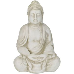 Relaxdays - Buddha Statue, 70 cm Height, Garden Decoration, Weather and Frost Resistant, Living Room Deco, Cream White
