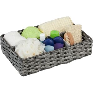 Storage Basket, 4 Compartments, Wicker Design, Bathroom Organiser, Plastic, Tidy Box, 8 x 31 x 21 cm, Black - Relaxdays
